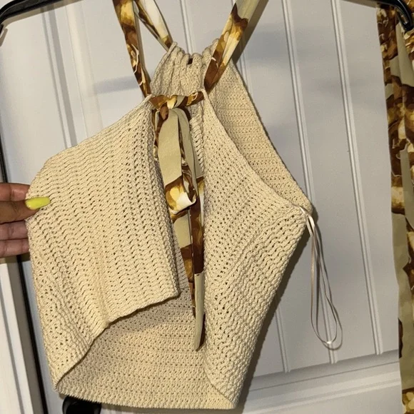 House of Harlow 1960 Knit Topand skirt with Yellow and Brown Accents